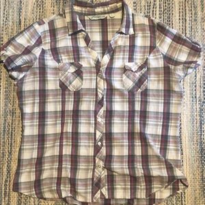 Pink plaid button down blouse